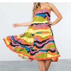 THML Multi Abstract Tiered Dress M Knee Length Festival Colorful Sundress